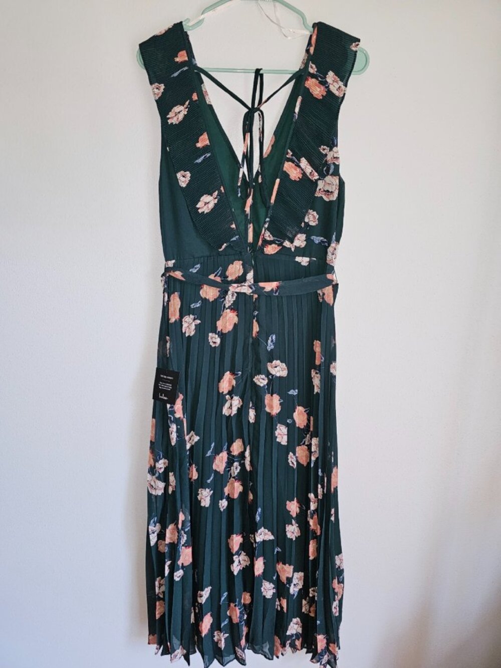 Lulus Loved By You Dark Green Floral Print Pleated Chiffon Maxi Dress - Size L - Picture 5 of 8